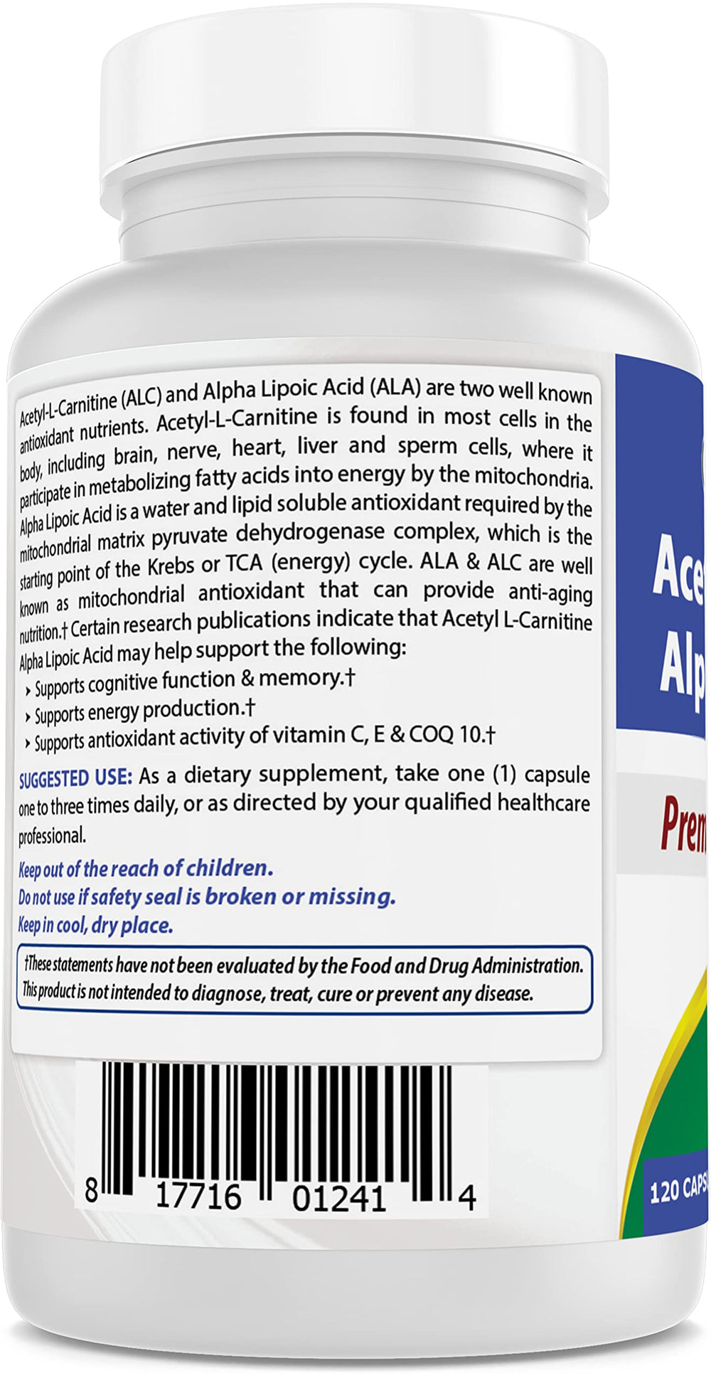 Third-party lab tested seal on Best Naturals Acetyl L-Carnitine Alpha Lipoic Acid.
