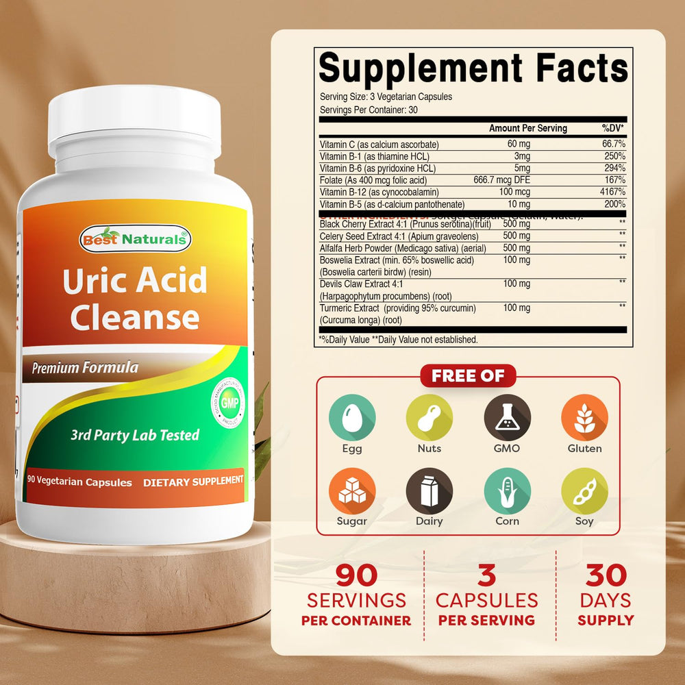 Best Naturals Uric Acid Cleanse bottle back with product details for informed decisions