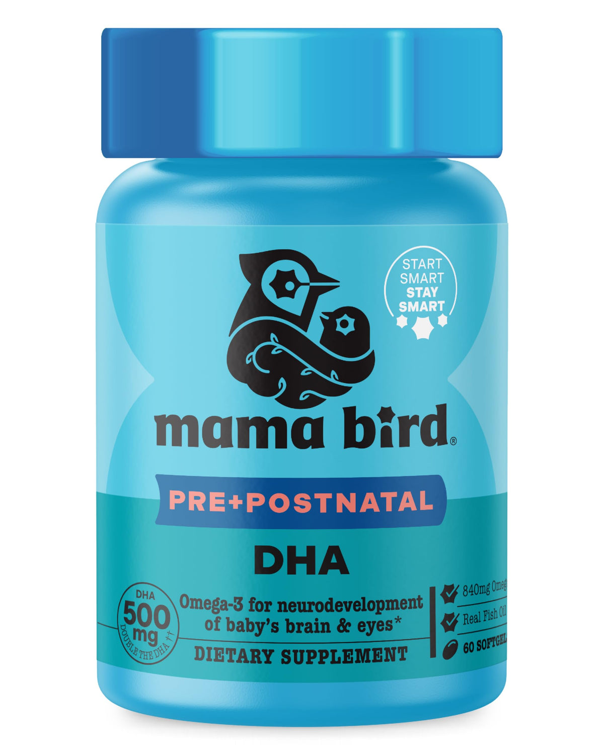 Best Nest Wellness Mama Bird DHA softgels lemon bottle ready for daily prenatal use