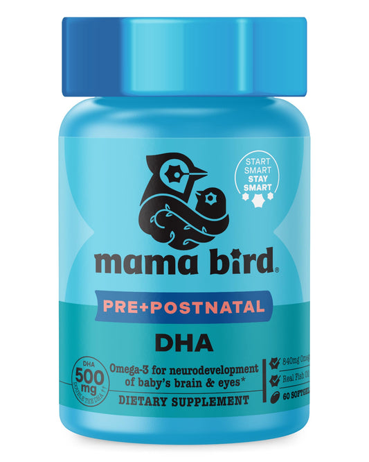 Best Nest Wellness Mama Bird DHA softgels lemon bottle ready for daily prenatal use