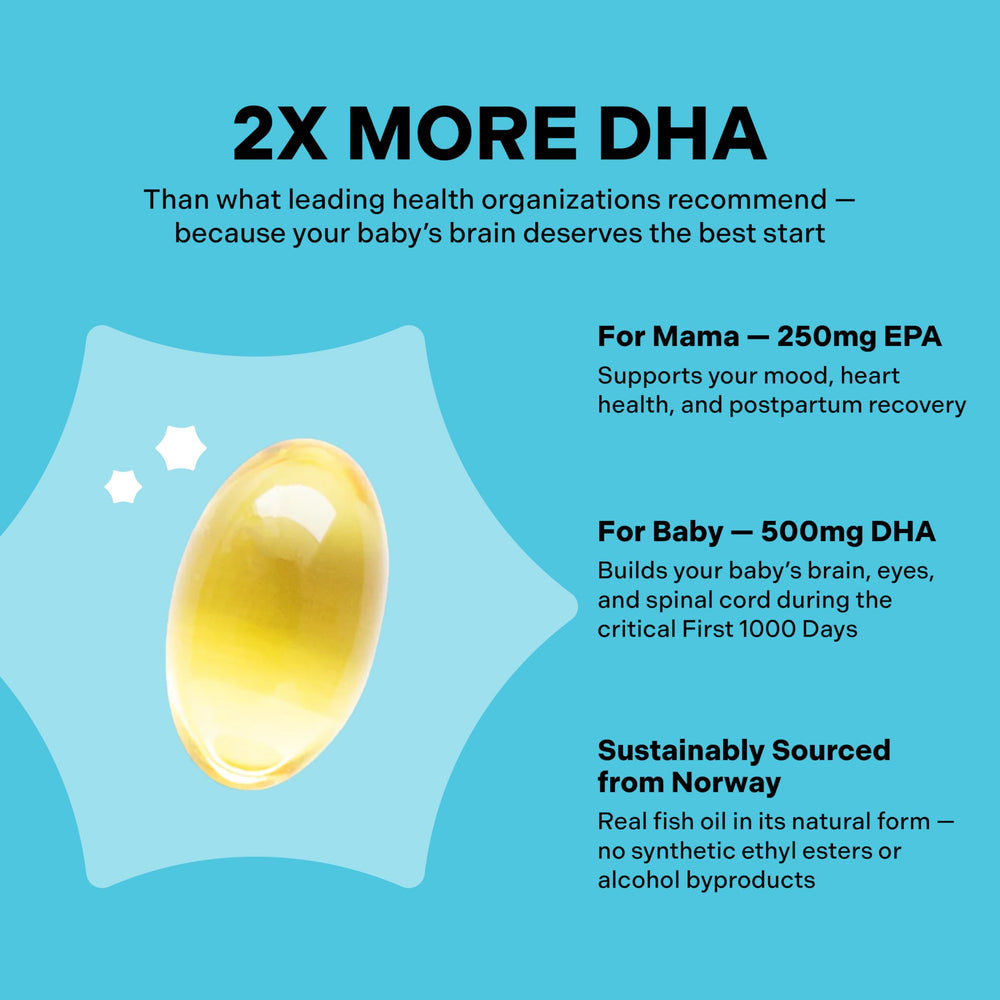 Best Nest Wellness Mama Bird DHA softgels poured for easy daily intake