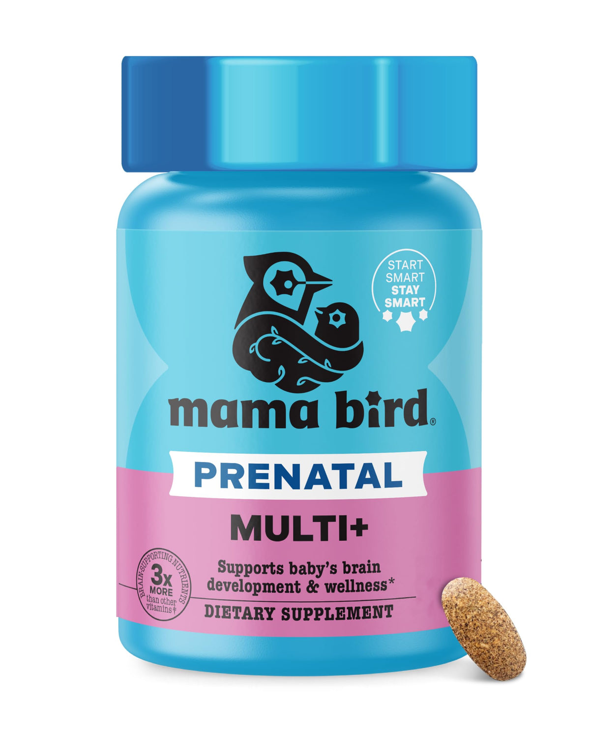 Best Nest Wellness Mama Bird Prenatal Multi+ bottle with caplets ready for daily nourishment