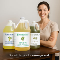 Best of Nature sesame oil gallon container for bulk massage sets.