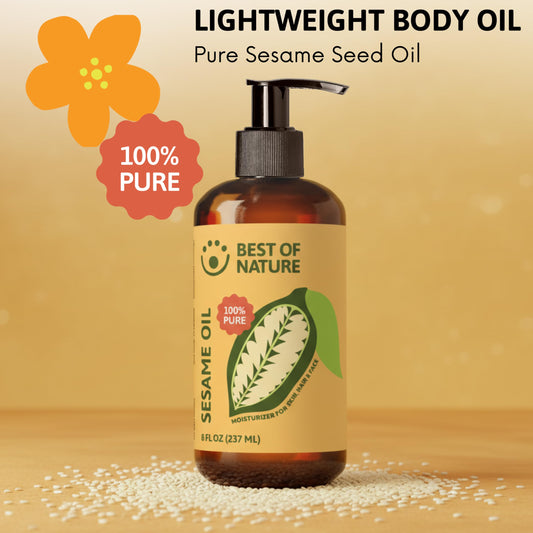 Best of Nature sesame oil label closeup showing unscented base for blends.