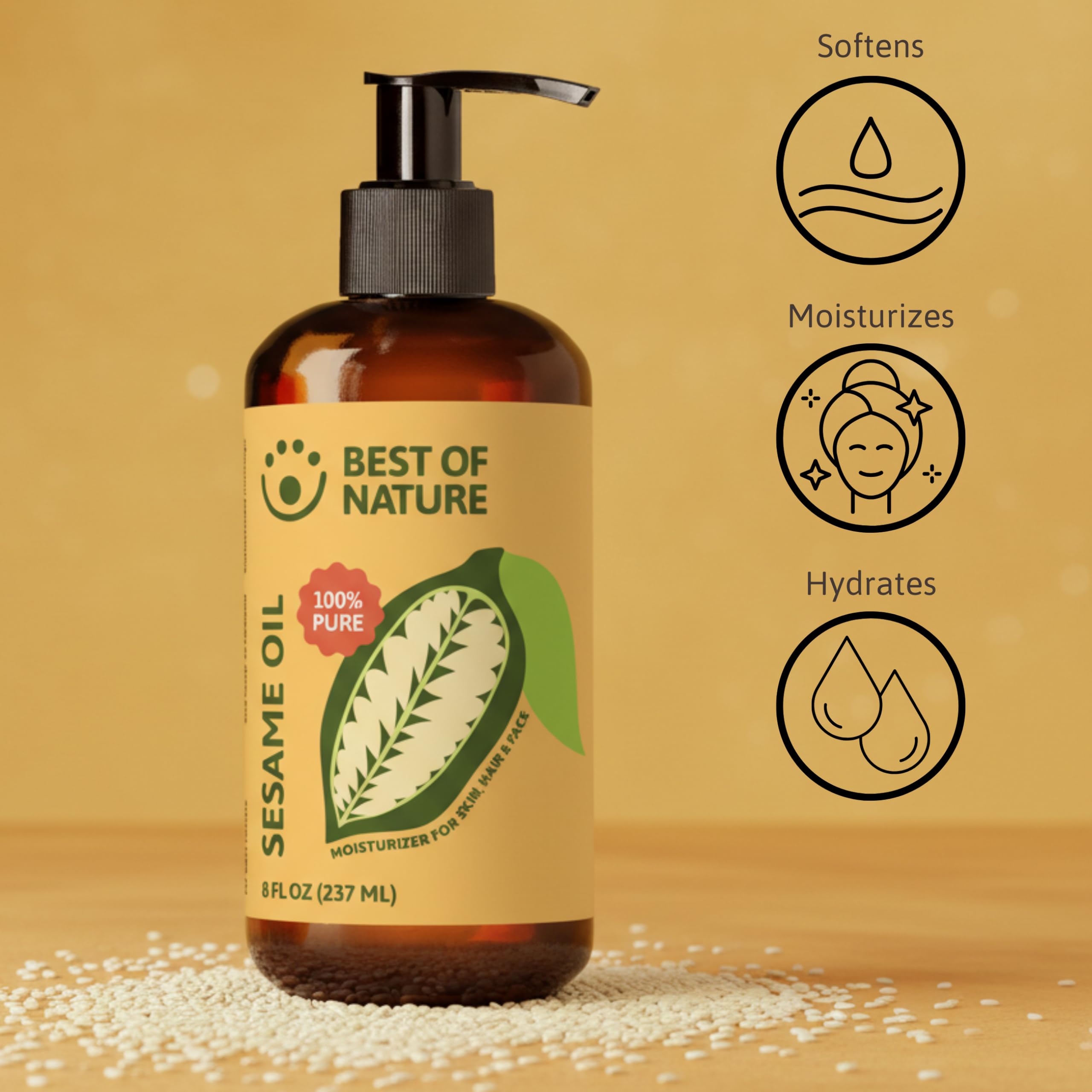 Best of Nature sesame oil texture close-up reveals silky, non-greasy finish