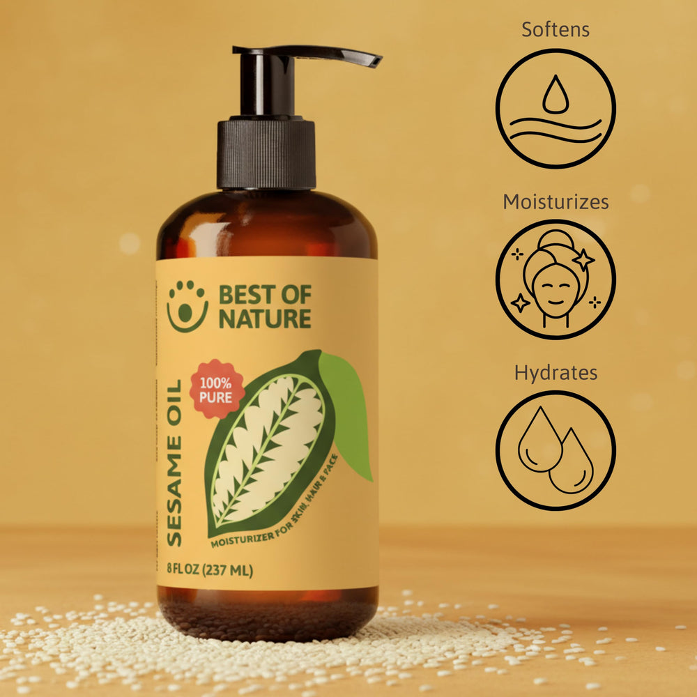 Best of Nature sesame oil texture close-up reveals silky, non-greasy finish