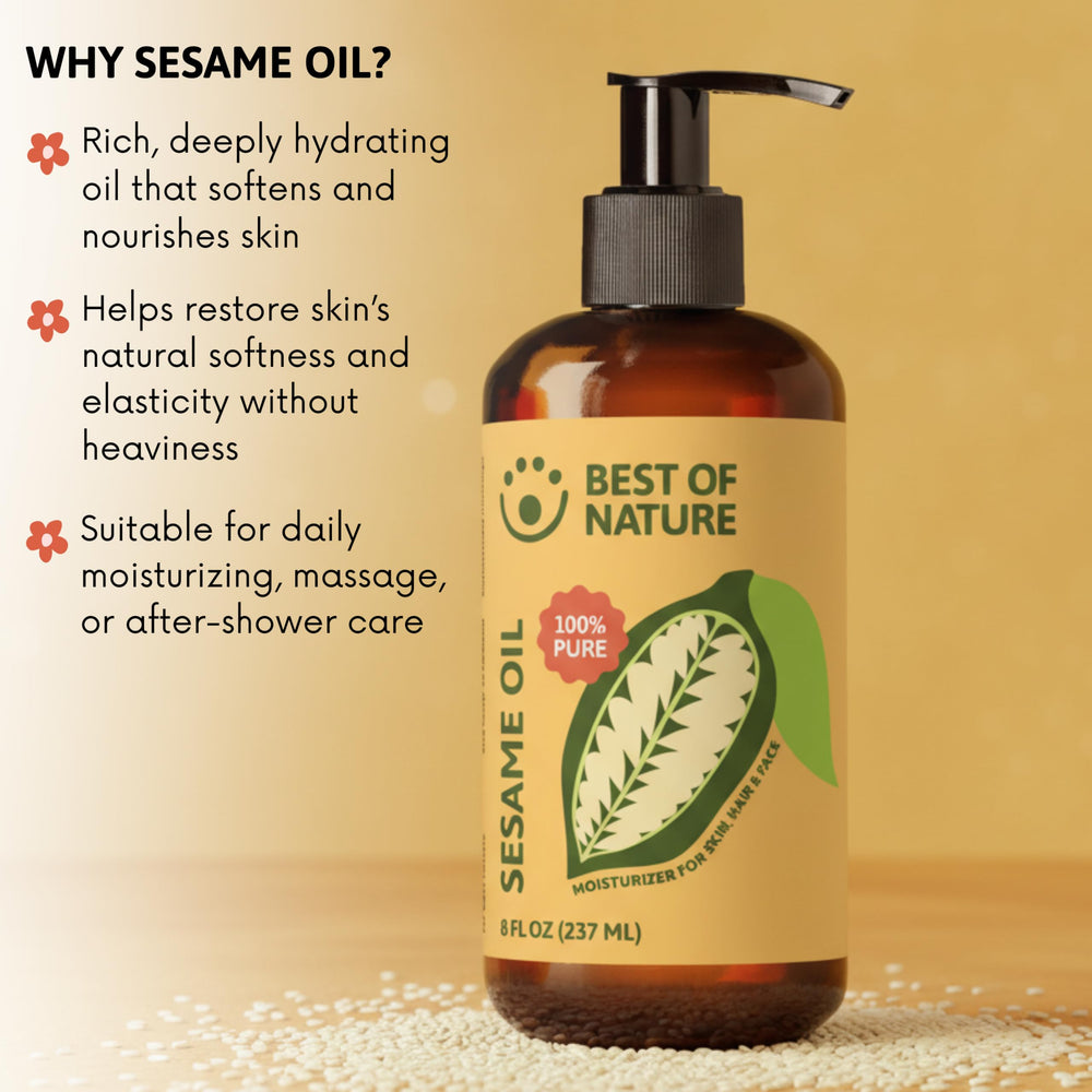 Best of Nature sesame oil Made in USA badge reflects small-batch craftsmanship