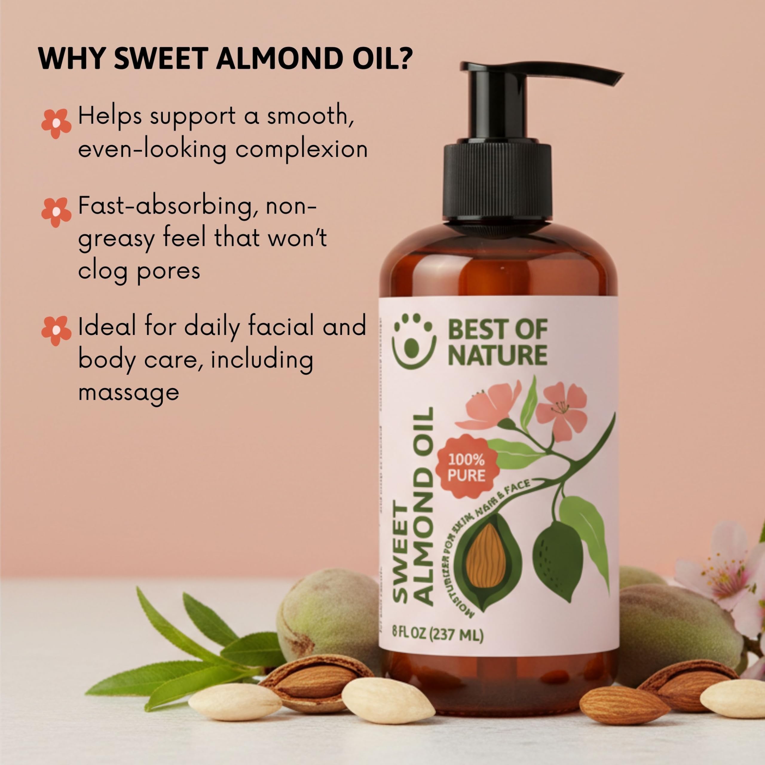 Best of Nature almond oil hair care signature scent-free nourishment.