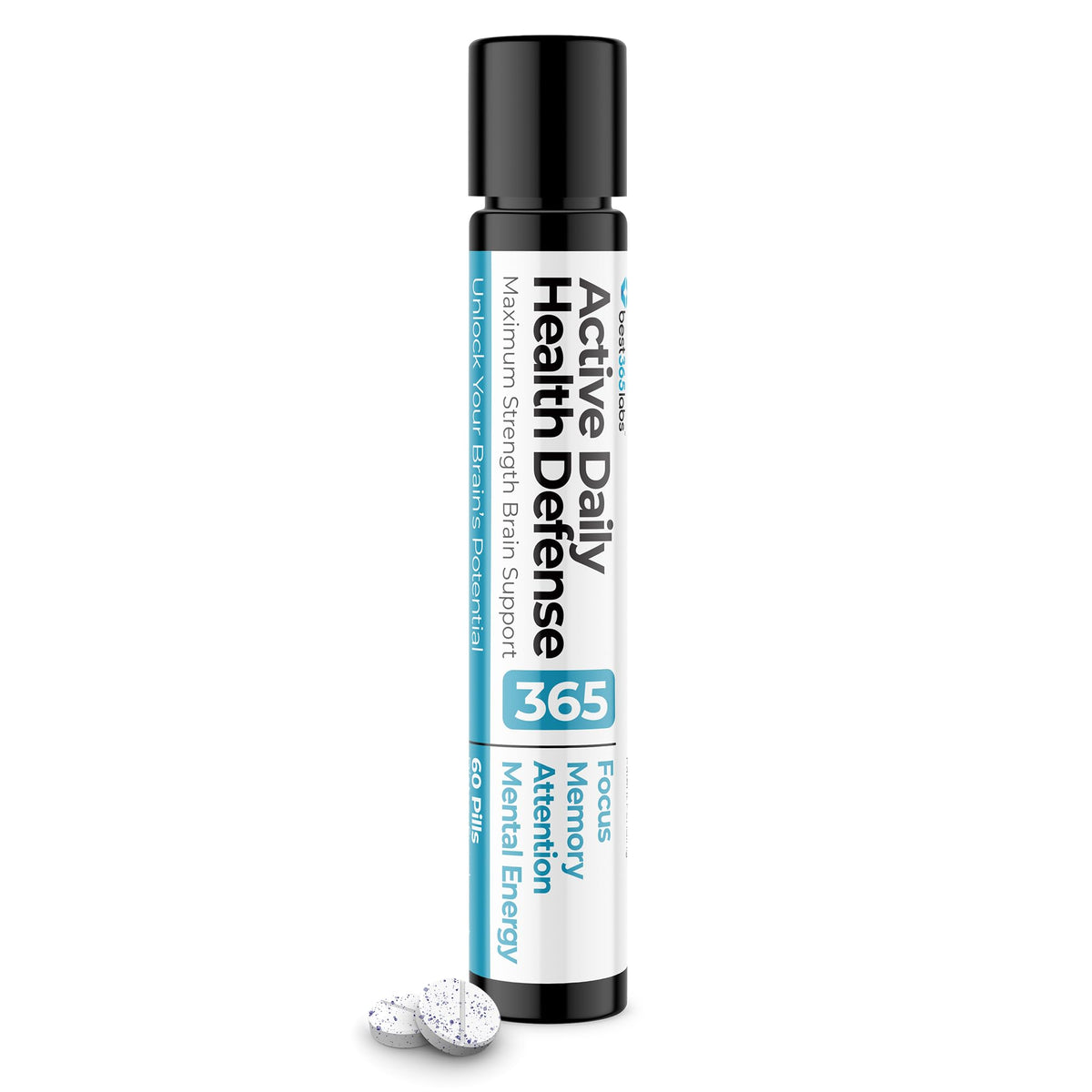 Best365Labs maximum-strength brain support bottle front for daily cognitive focus.