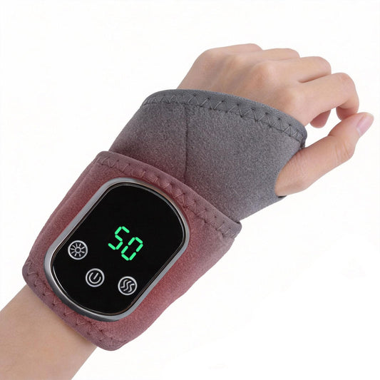 BESTING wrist massager front view shows portable heat and vibration therapy.