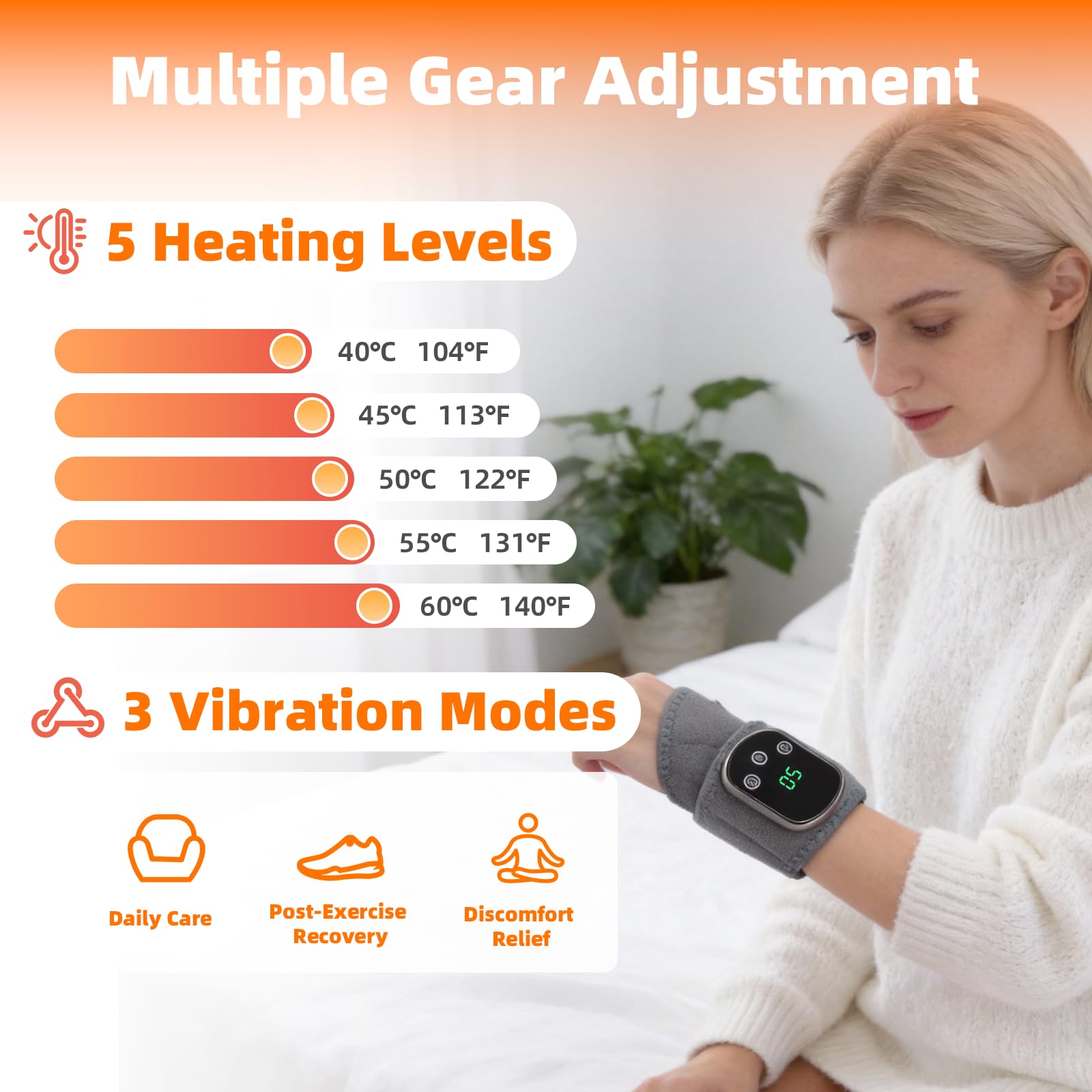 BESTING wrist massager side view demonstrates compact cordless design for travel.