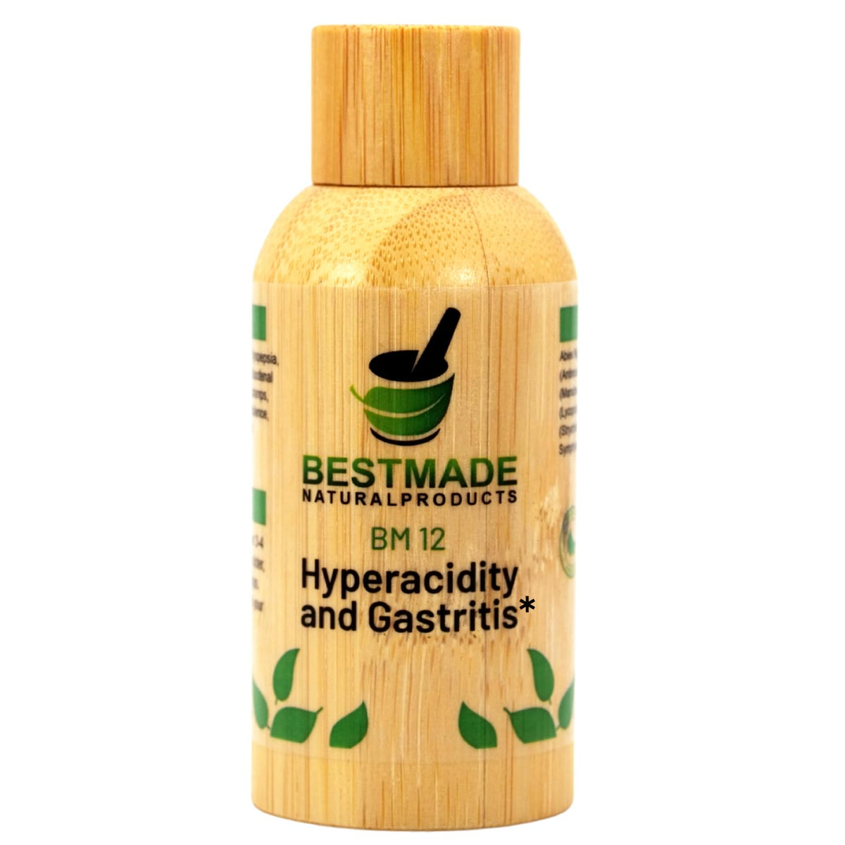 Bestmade BM12 drops bottle close-up for gentle digestive relief.