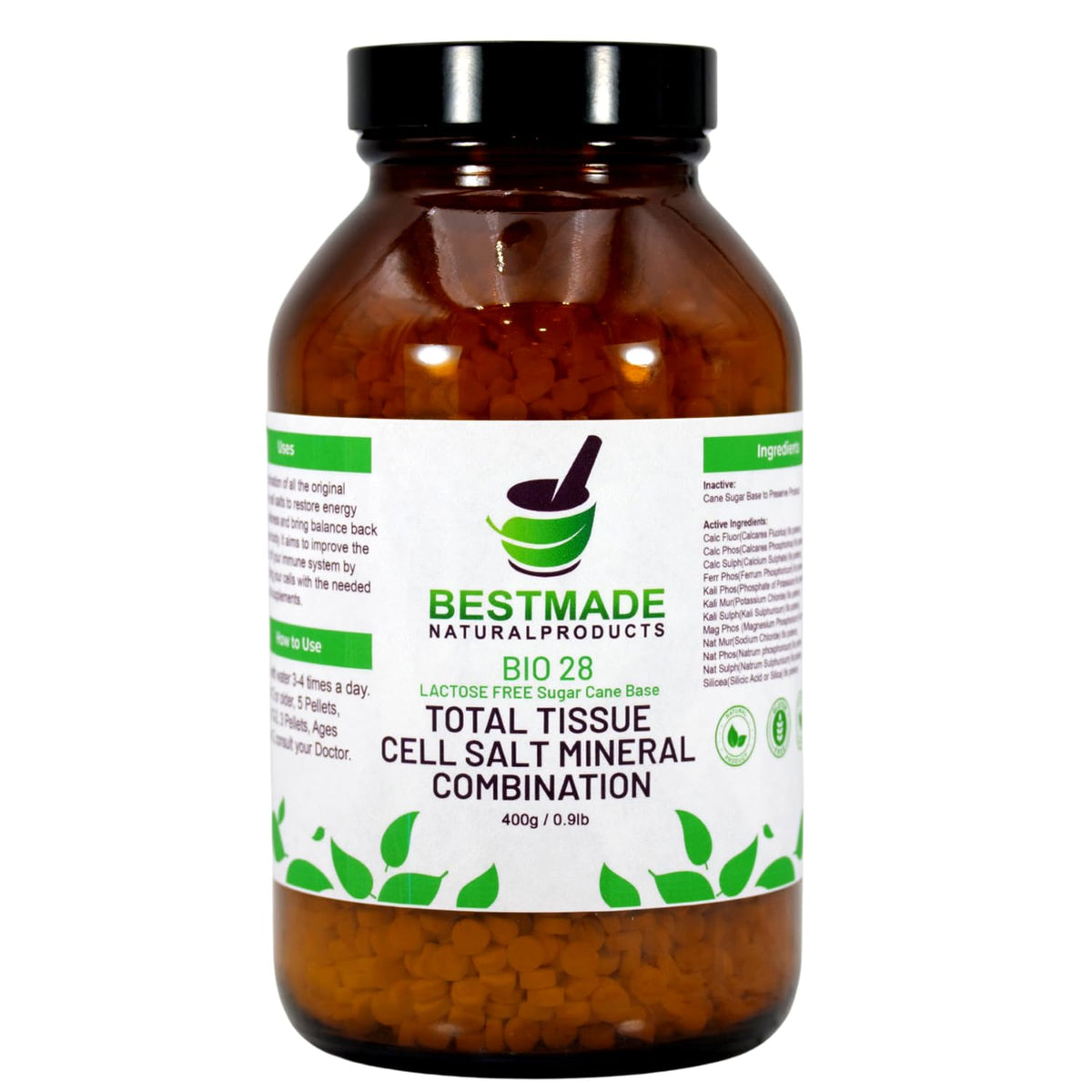 Bestmade Total Tissue Cell Salt bottle with lactose-free pellets for daily mineral support.