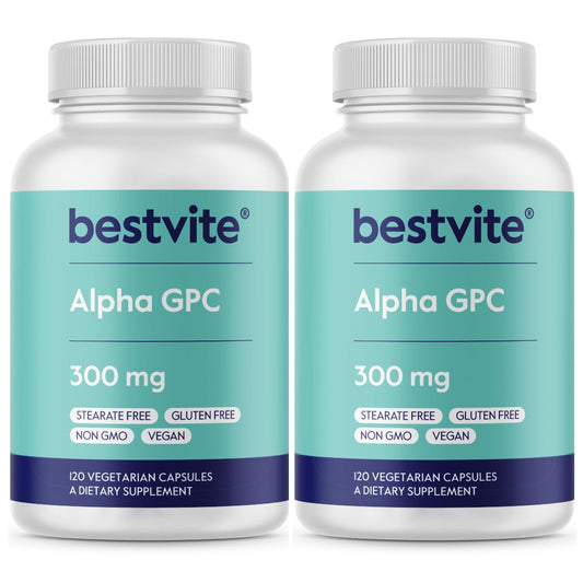 Bestvite Alpha GPC 600mg capsules front view, suggesting daily cognitive support