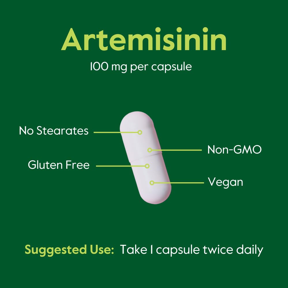 BESTVITE Artemisinin ingredients panel emphasizes vegan, gluten-free, and allergen-free formula.