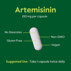 BESTVITE Artemisinin ingredients panel emphasizes vegan, gluten-free, and allergen-free formula.