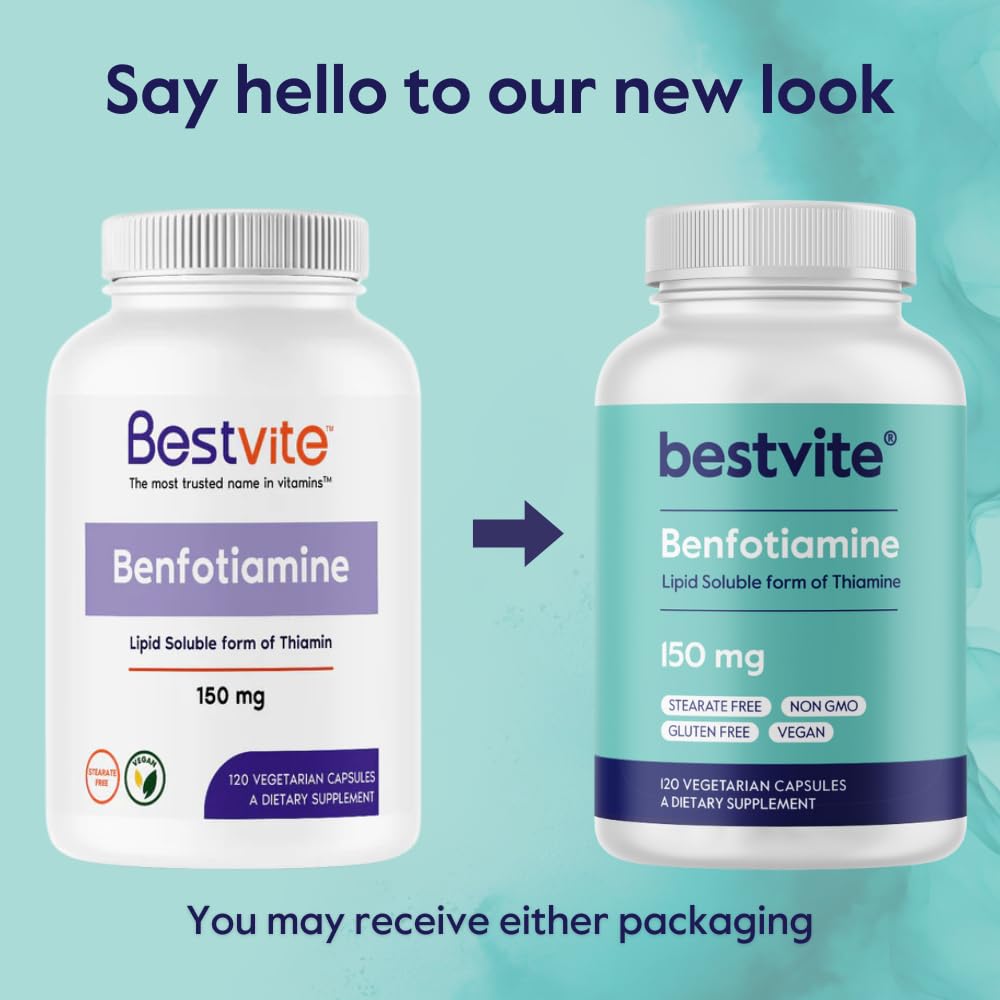 Gluten-free badge on BESTVITE Benfotiamine packaging