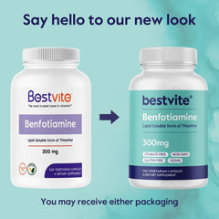 Vegan and gluten-free BESTVITE Benfotiamine label on bottle.
