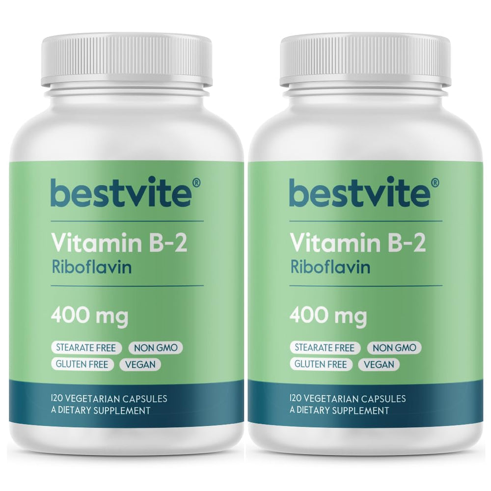BESTVITE Vitamin B-2 bottle front highlighting 400mg riboflavin for energy support.