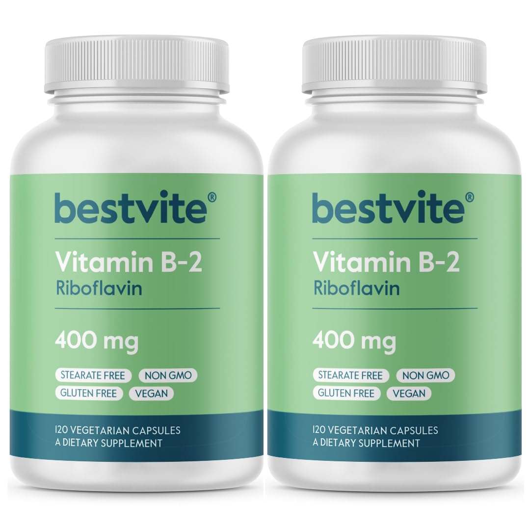 BESTVITE Vitamin B-2 bottle front highlighting 400mg riboflavin for energy support.