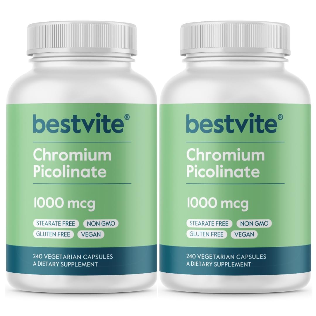 Bestvite Chromium Picolinate 1000mcg bottle with easy-to-swallow capsules for daily metabolism support.