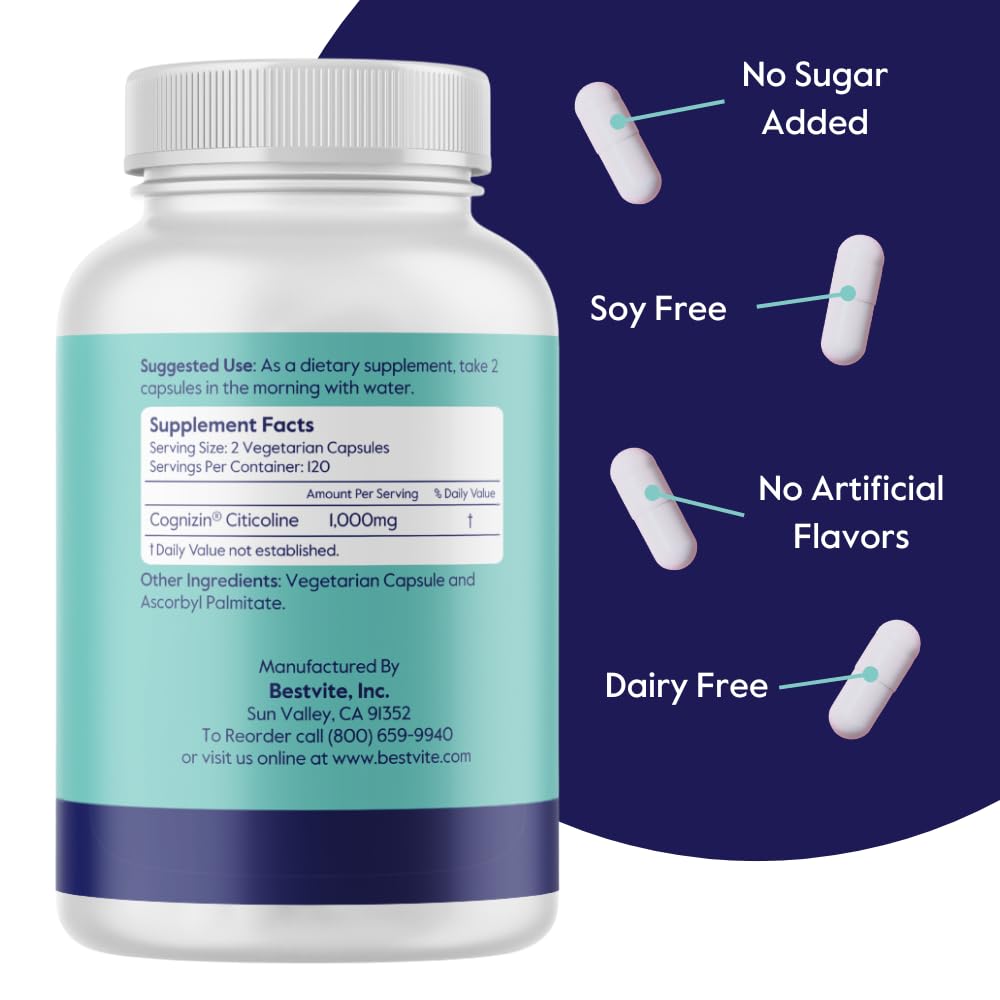 Bestvite Cognizin label detail showing vegan and gluten-free ingredients.