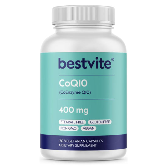 BESTVITE CoQ10 400mg bottle front view highlighting vegan formulation.