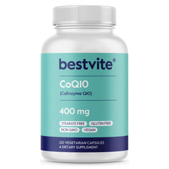 BESTVITE CoQ10 400mg bottle front view highlighting vegan formulation.
