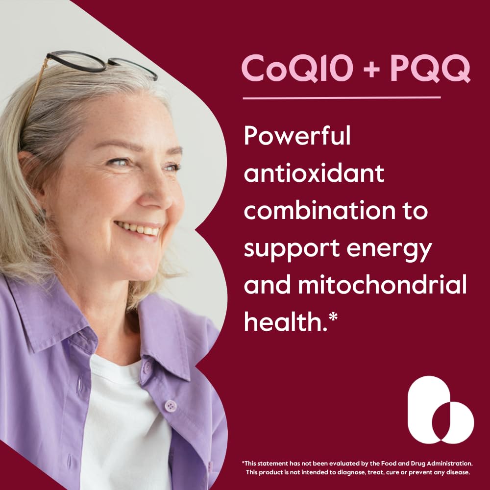 BESTVITE CoQ10 + PQQ capsules in bottle, supports cellular energy.