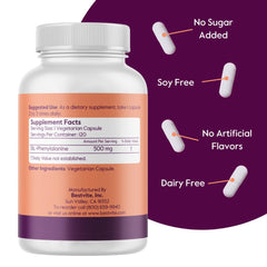 Bestvite DL-Phenylalanine label close-up with no fillers and gluten-free badge