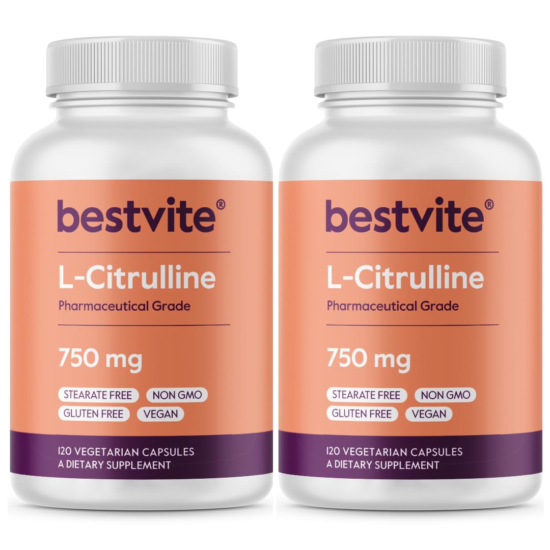 Bestvite L-Citrulline 750mg capsule bottle close-up for daily circulation support.
