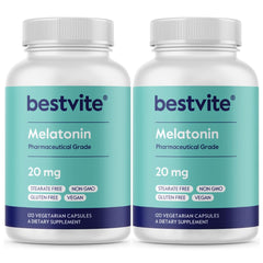 BESTVITE Melatonin 20mg vegetarian capsules in a 120x2 bottle for restful nights