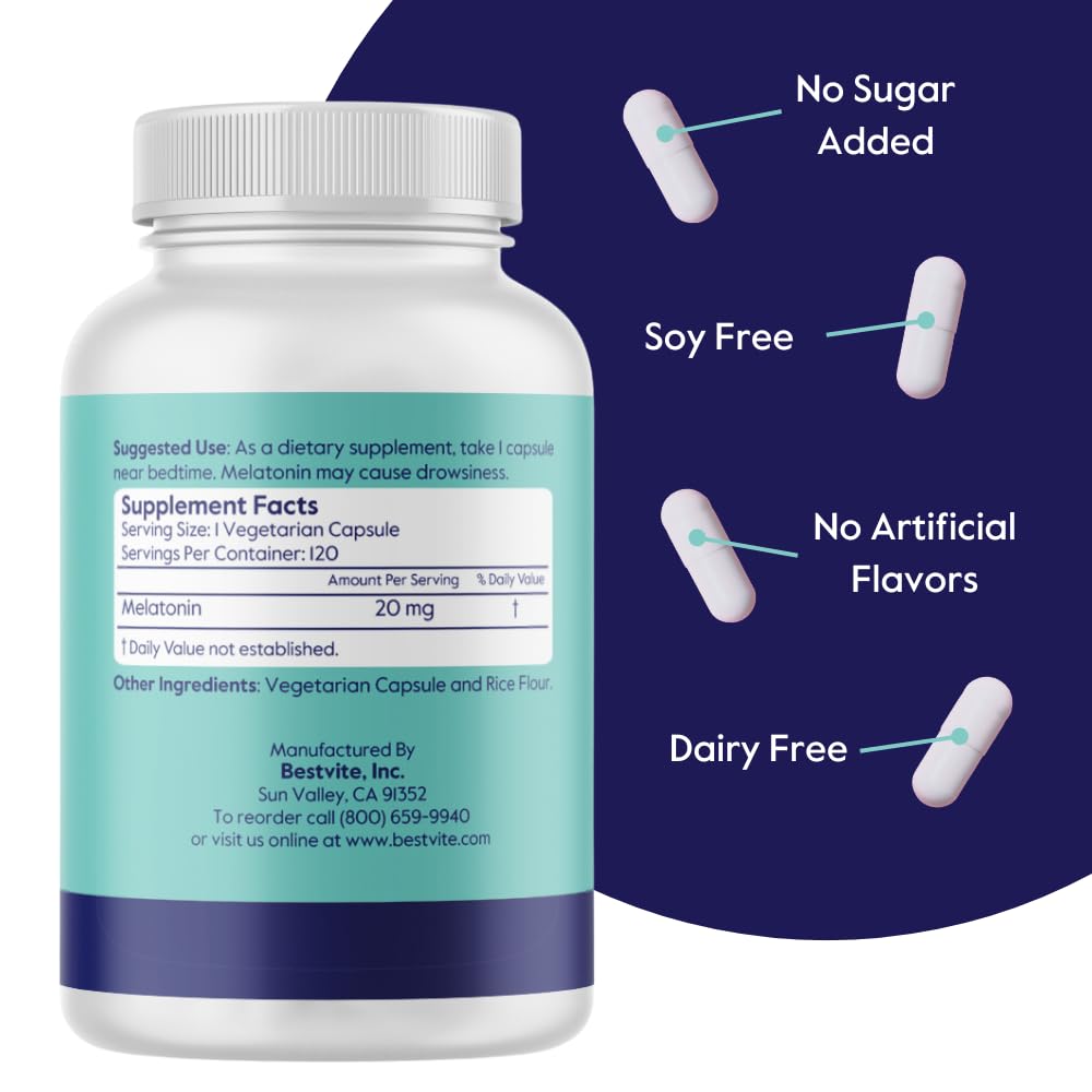 BESTVITE Melatonin vegan gluten-free formula suited for dietary needs