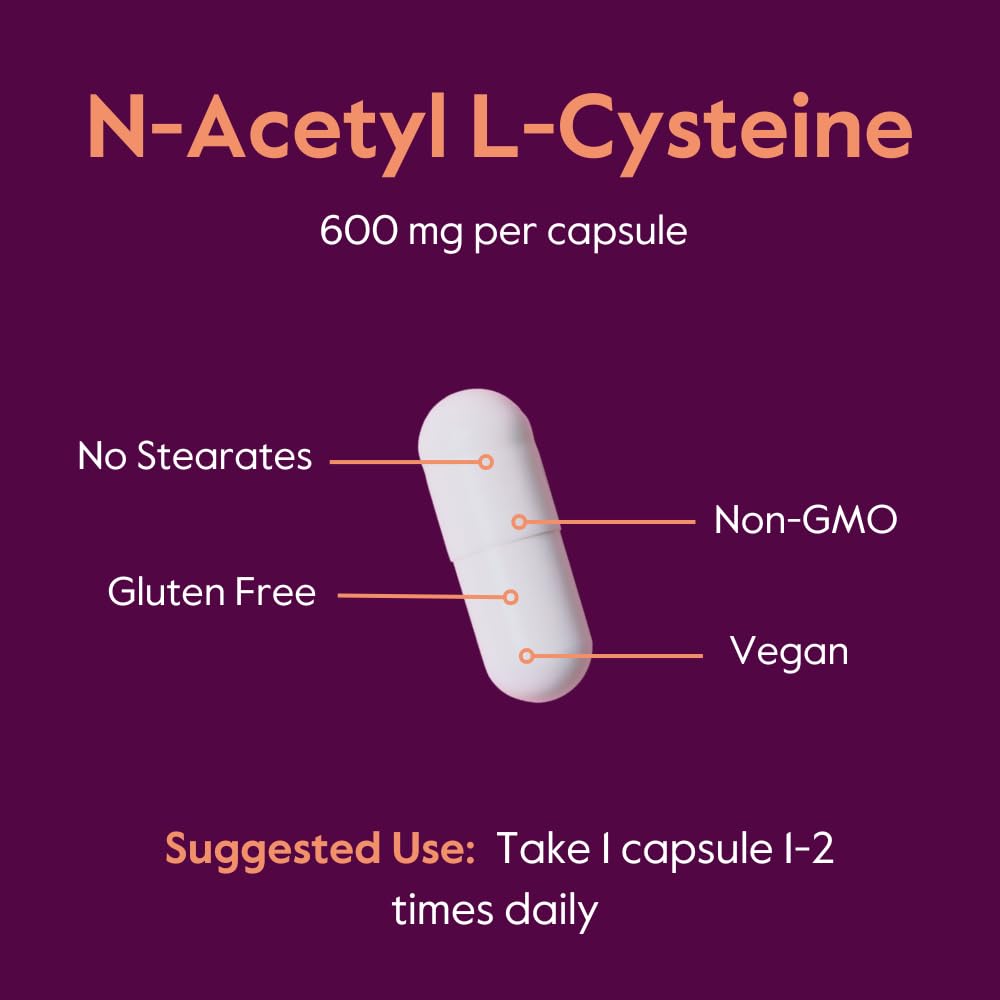 BESTVITE NAC ingredients panel highlights 600 mg per capsule and vegan formula.