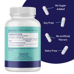 Closeup of BESTVITE PABA 500mg capsules highlighting additive-free formulation.