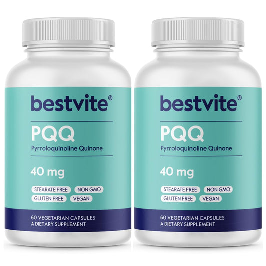 BESTVITE PQQ 40mg bottle, clean packaging, daily energy support