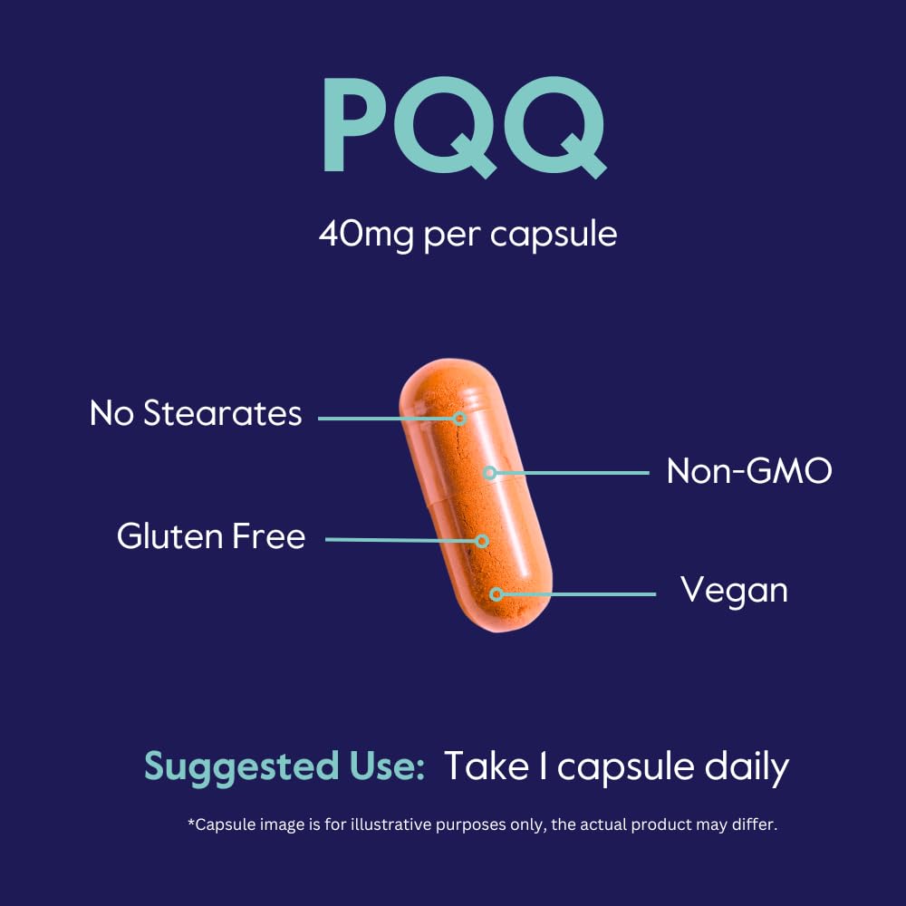 Front view of BESTVITE PQQ 40mg glass bottle