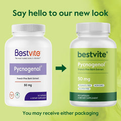 BESTVITE Pycnogenol gluten-free non-GMO claim on packaging.