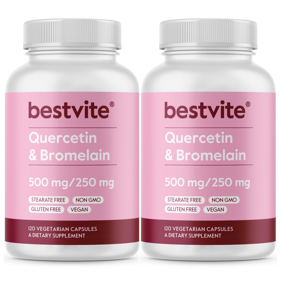 Bestvite Quercetin with Bromelain bottle front view highlighting vegan and gluten-free label for immune wellness.