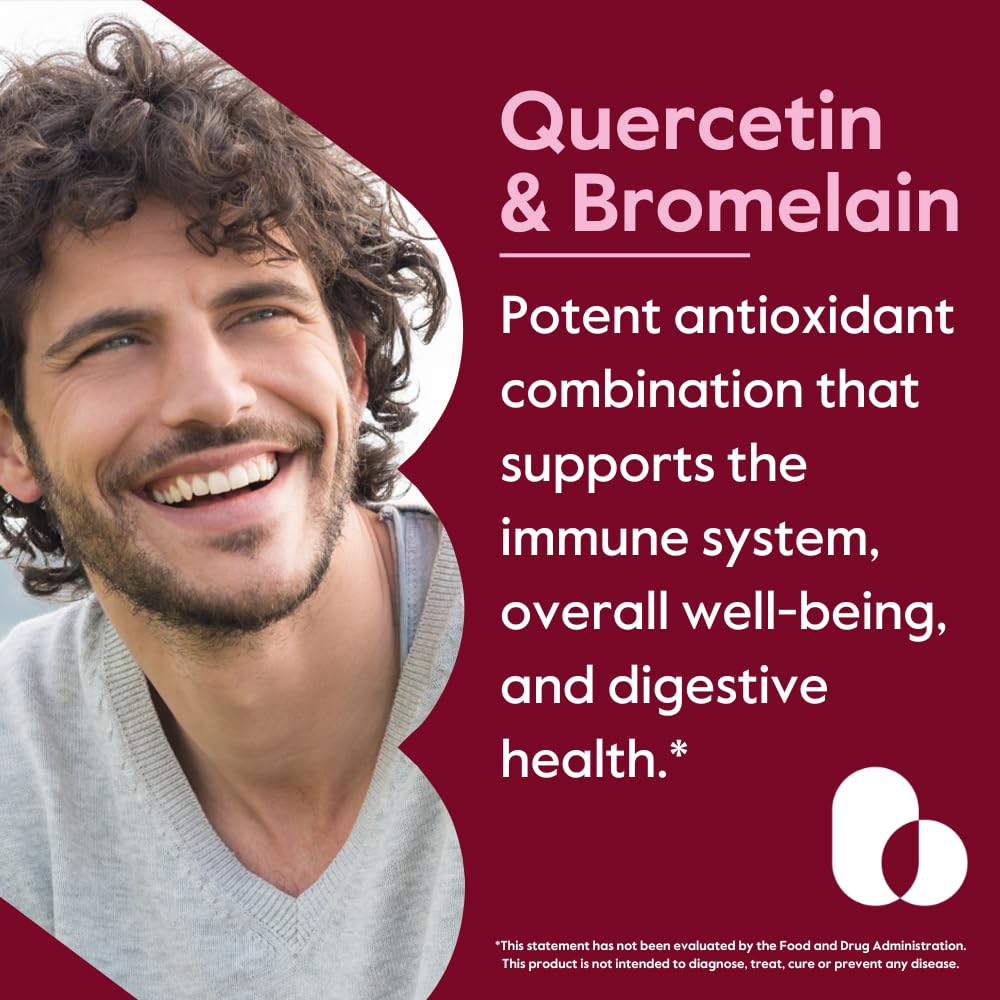 Quercetin and bromelain capsules ready for daily routine supporting antioxidant balance.