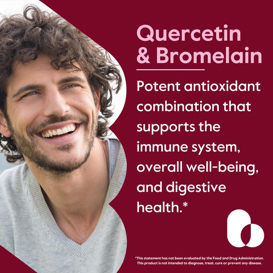 Quercetin and bromelain capsules ready for daily routine supporting antioxidant balance.