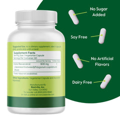 BESTVITE label detail showing 98% pure trans-resveratrol and ingredients.