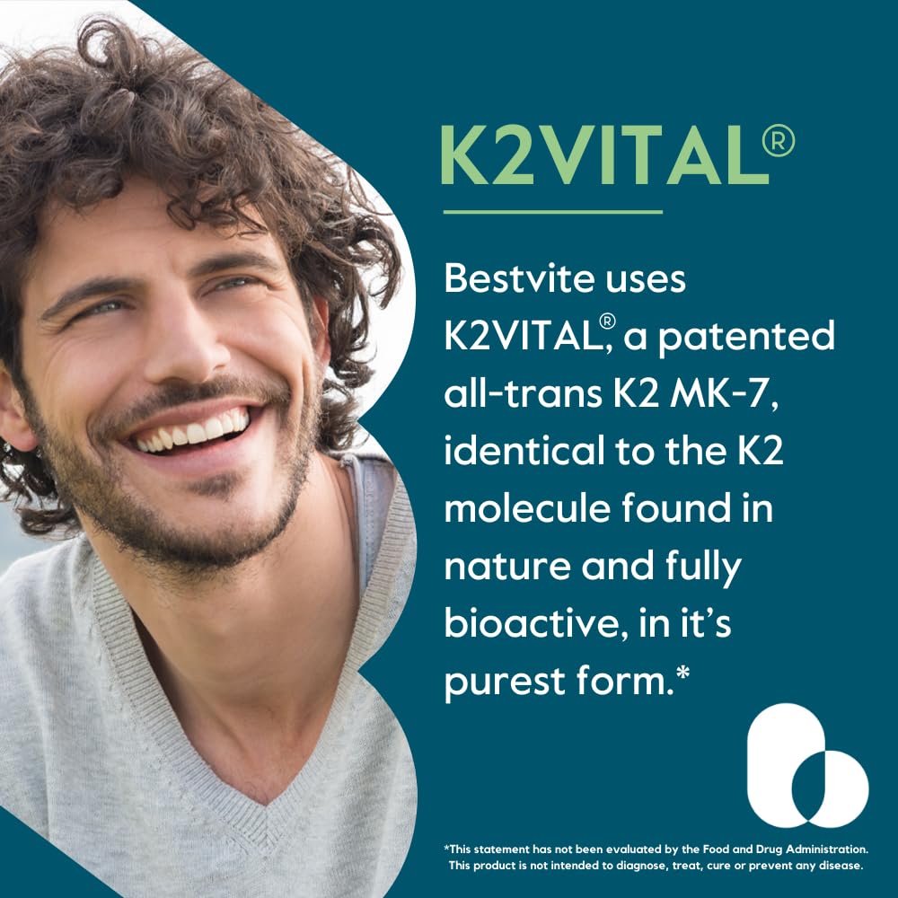 BESTVITE Vitamin K2 MK-7 capsules close-up showing vegan formula.