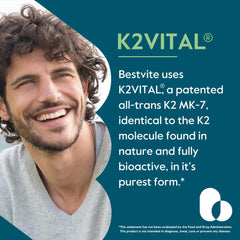 BESTVITE Vitamin K2 MK-7 capsules close-up showing vegan formula.