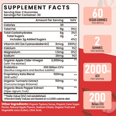 Bestwekk ACV Gummies ingredients label highlighting probiotics and B12.