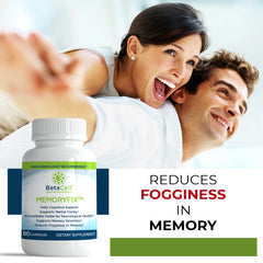 BETACELL MemoryFix ingredients list highlights turmeric extract and B vitamins.