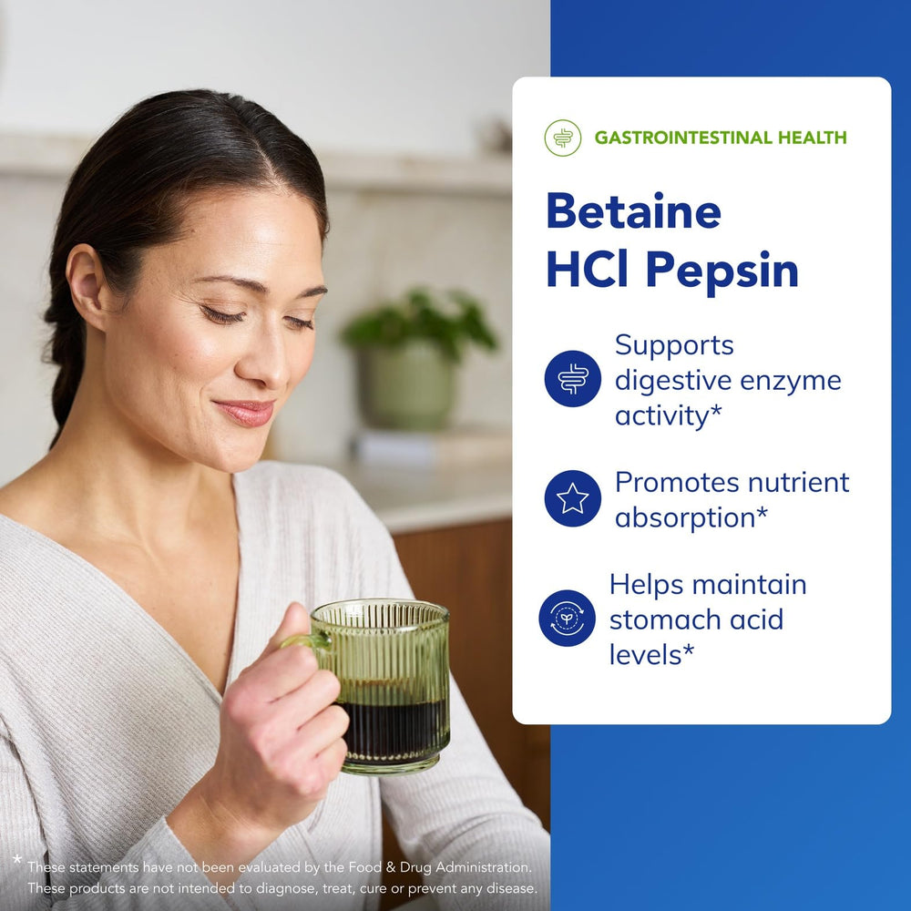 Pure Encapsulations Betaine HCl Pepsin ingredients panel displays quality