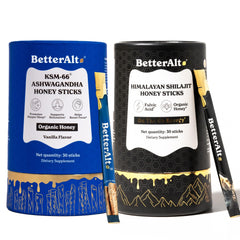 Better Alt Ashwagandha Honey Sticks two-pack close-up for natural energy support.
