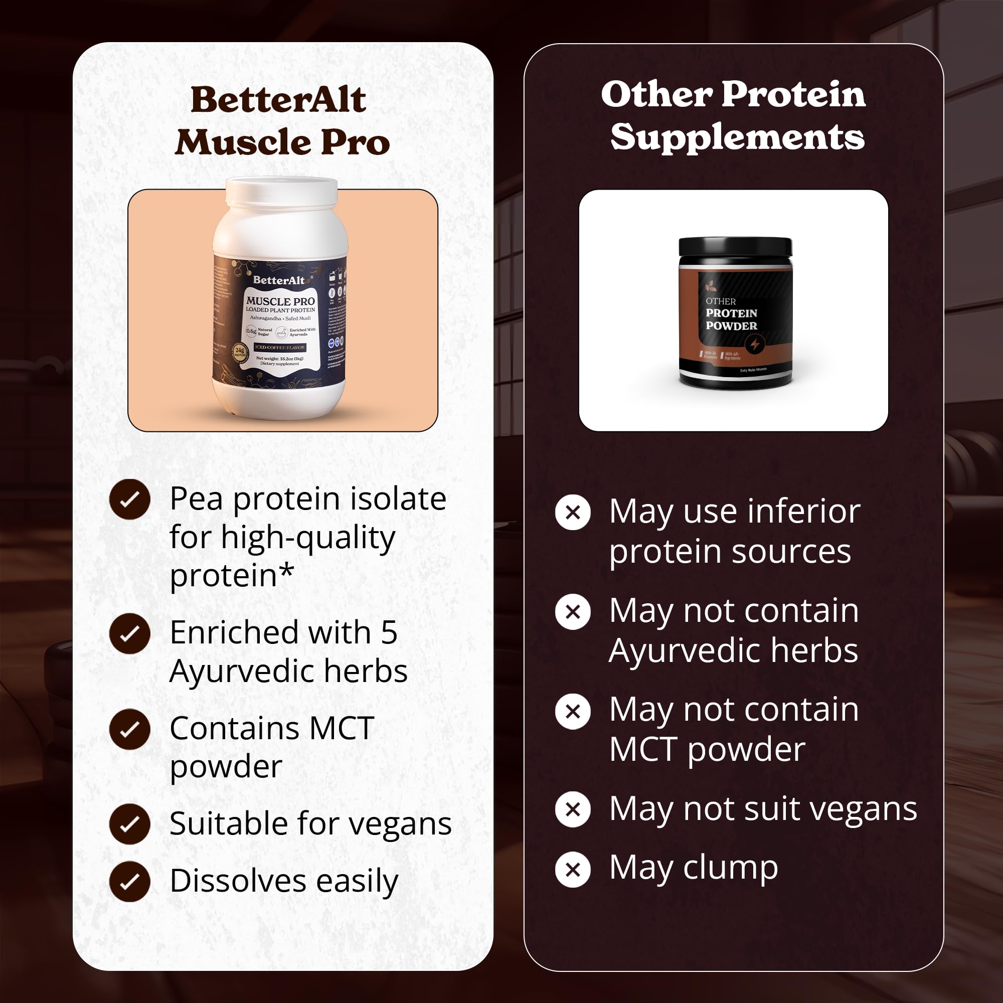 Better Alt Muscle Pro herbs image featuring Ashwagandha and Safed Musli for recovery.