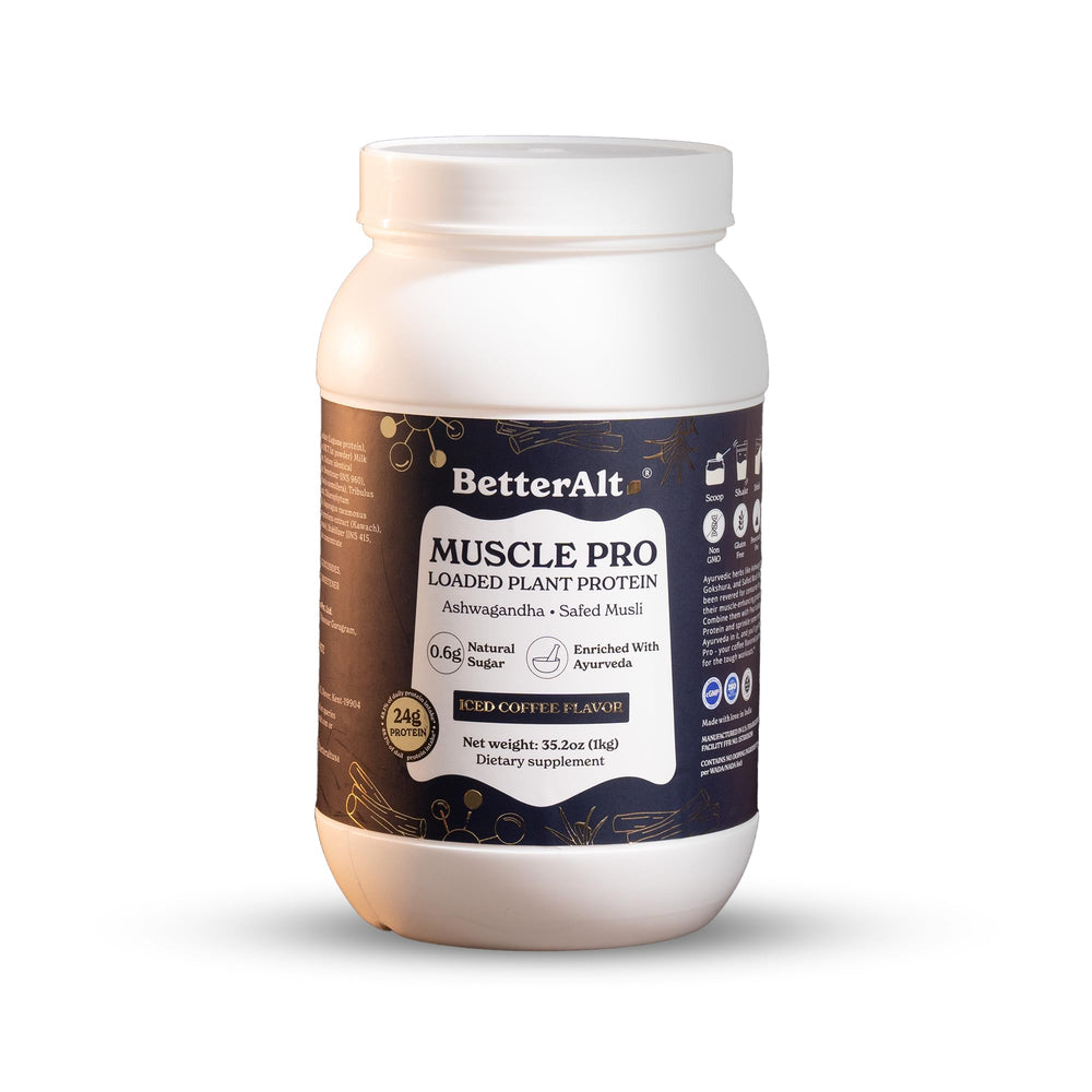 Better Alt Muscle Pro iced coffee front label shows a protein boost for post-workout recovery.